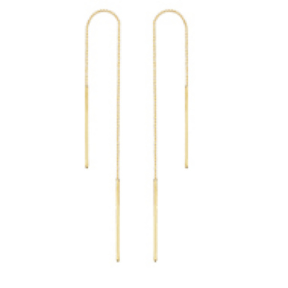 Element Shine Jewelry - 14K Solid Gold Bar Box Chain Threader Earrings